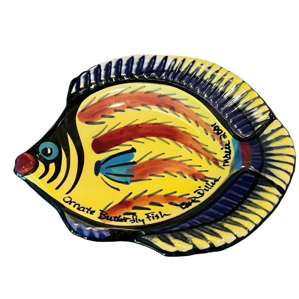 Ben Diller 2001 Ornate Butterfly Fish Maui Dish Display Decor Vintage